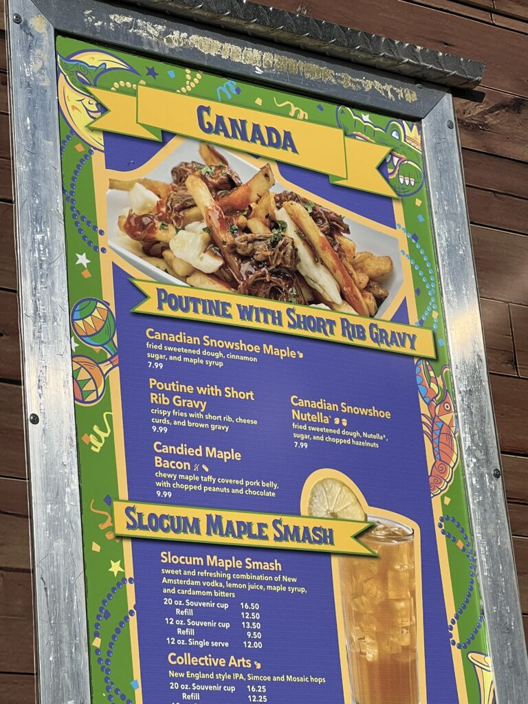 Canada Mari Gras Menu for Universal Studios