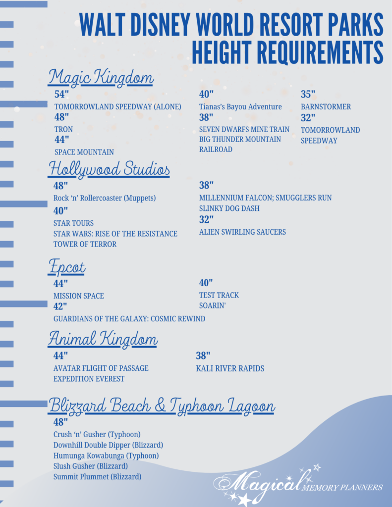 Walt Disney World height chart
