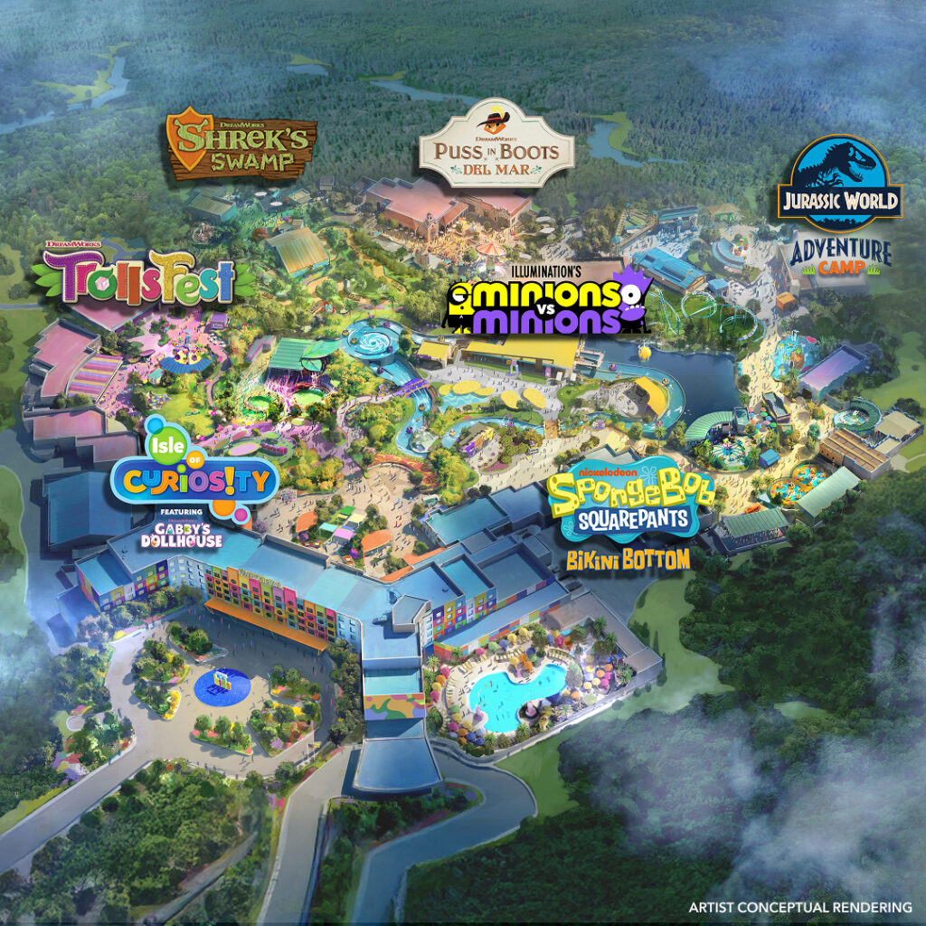 Universal Kids Resort Map with views of the different lands