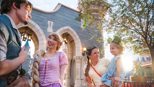 Disney On Site Benefit Early Entry with guests meeting with Flynn Rider and Rapunzel